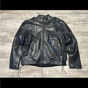 Interstate Black Leather Men’s Motorcycle Riding Biker Jacket Coat Size X-Large
